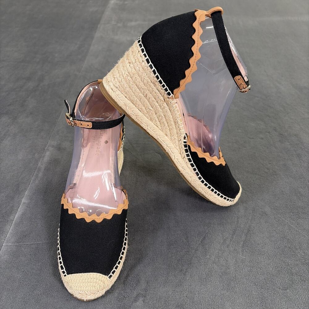 Kate Spade New York Espadrille Closed Toe Black Canvas Wedge Sandals Size 8.5